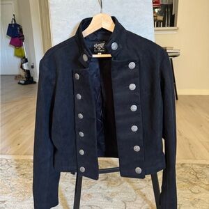 Shrine Hollywood Denim Toreador Military Jacket Black Metal Button Crop Style S